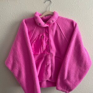 Free People Pink Puffer Jacket with Oversized Fit and High Collar